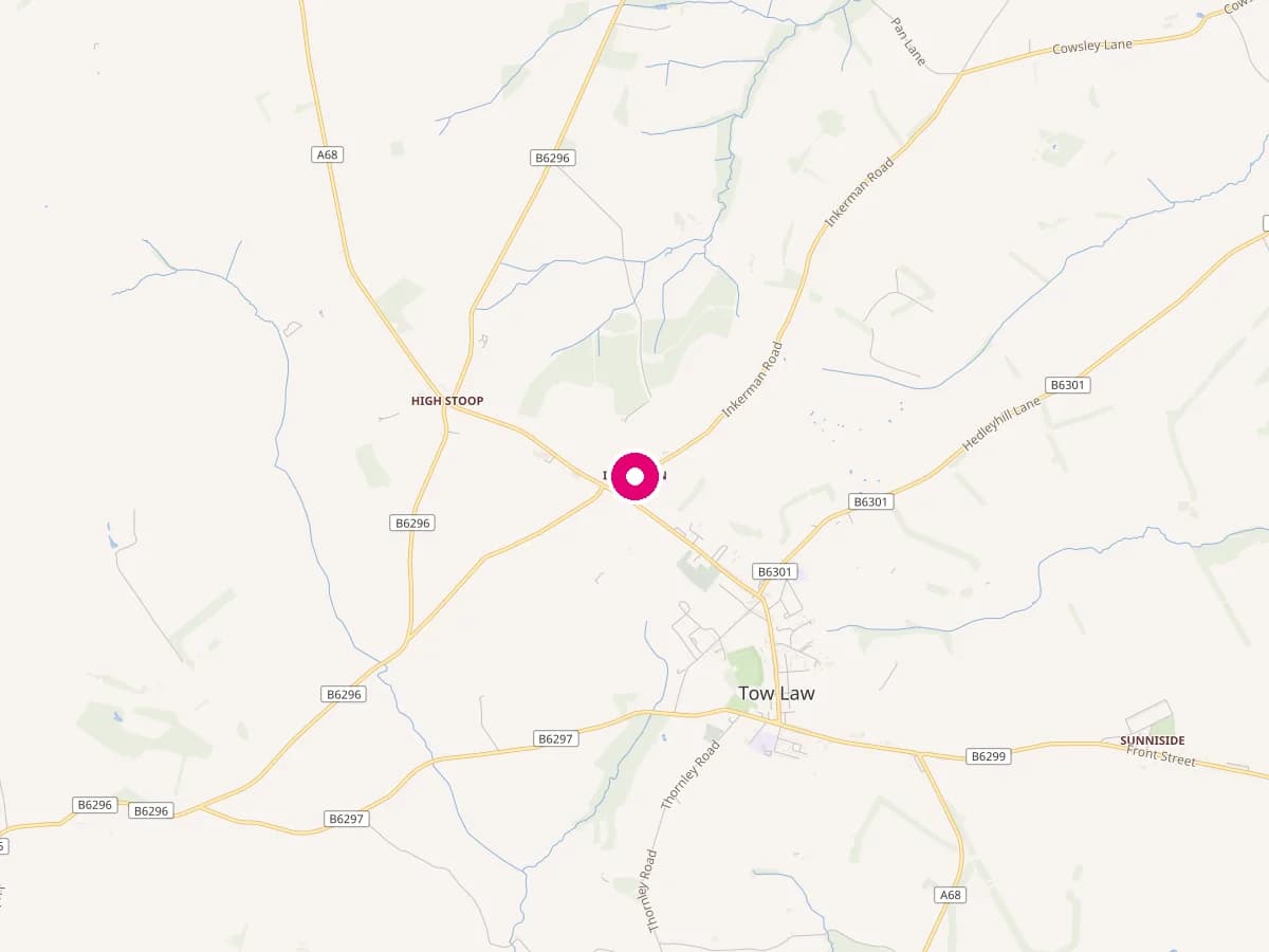Map showing Inkerman, Tow Law in County Durham — Evenii's operational base in Northeast England